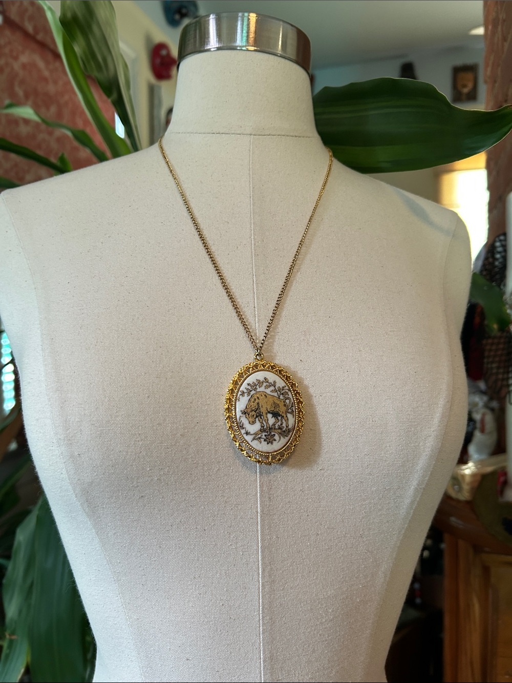 Pakula Buffalo Pendant Necklace with Sugared Finish